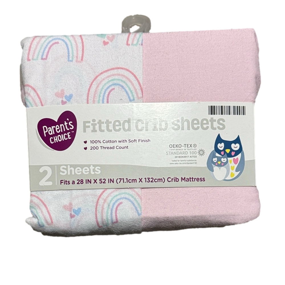 Parents Choice Fitted Crib Sheets Rainbow Pink Set of 2 Sheets